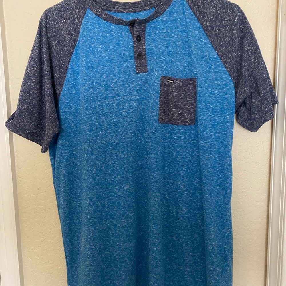 Men's Blue Raglan Henley Shirt